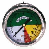 Manometro isometrico cassa inox diametro 63 mm scala 0-5/25 colorata attacco posteriore 1/4