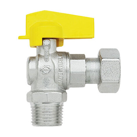 Valvola  sfera  gas  a  squadra  +  ghiera  futurgas  fiv - Ottone  nichelato  1/2mx1/2f
