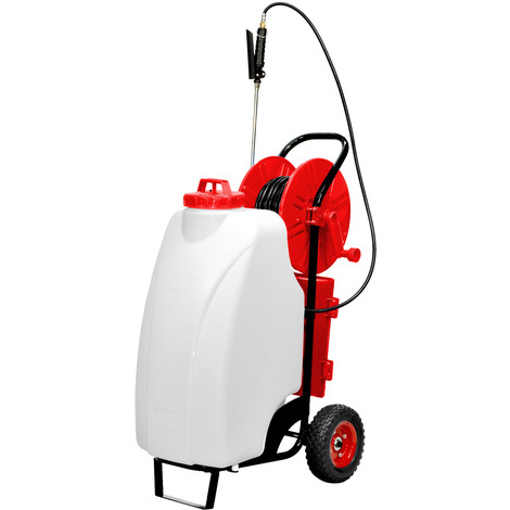 Pompa carrellata a batteria 45 lt. completa di avvolgitubo tubo e acc.