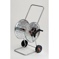 Carrello avvolgitubo con ruote in plastica, adatto a piccole e medie superfici; rullo e telaio in acciaio zincato per tubo 80 m da 1/2