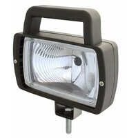Faro lavoro alogeno rettangolare 168x100mm con maniglia, staffa orientabile, lampadina non inclusa, ABS e vetro