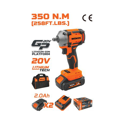 Avvitatore impulsi batteria gp20v 620333 wokin - Volt 20x2 ah 2,0 brushless + borsa