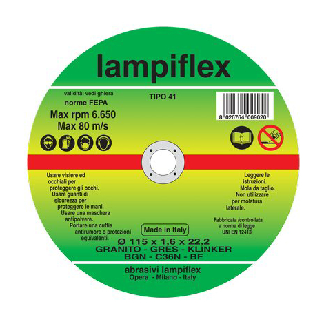 Disco abrasivo taglio granito lampiflex - Mm 115x22,2 h.mm 1,6