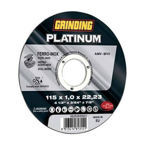 Disco  abrasivo  taglio  ferro  platinum  grinding - Mm  115x22,2  h.mm  1,0  piano