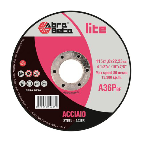 Disco abrasivo taglio ferro abrabeta - Mm 115x22,2 h.mm 1,6