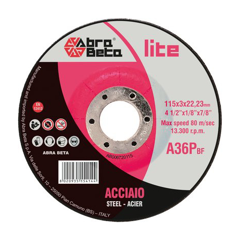 Disco abrasivo taglio ferro abrabeta - Mm 115x22,2 h.mm 3,0