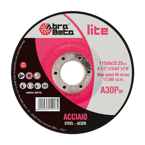 Disco abrasivo taglio ferro abrabeta - Mm 115x22,2 h.mm 6,0