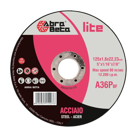 Disco abrasivo taglio ferro abrabeta - Mm 125x22,2 h.mm 1,6