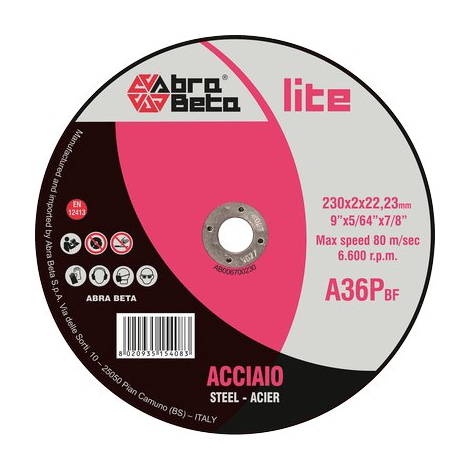 Disco abrasivo taglio ferro abrabeta - Mm 230x22,2 h.mm 2,0