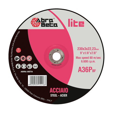 Disco abrasivo taglio ferro abrabeta - Mm 230x22,2 h.mm 3,0