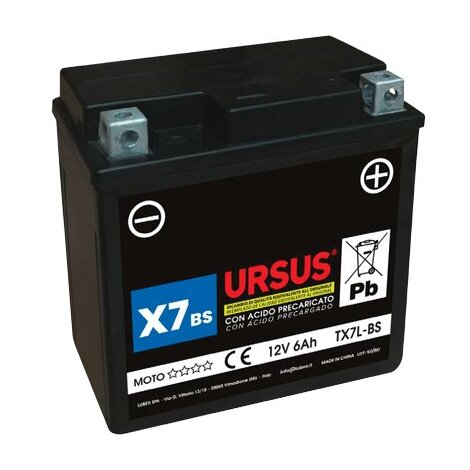 Batteria moto agm tx7l ursus - Ah 6 spunto 100a mm 114x71 h.mm 131