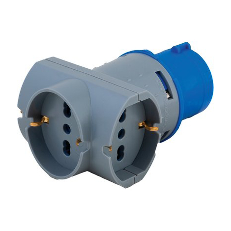 Adattatore triplo spina blu-16a+3 schuko 73200 vb - 2p+t 16a ip44