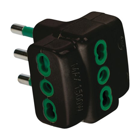 Adattatore triplo 16a-16a garanti - Nero 2p+t