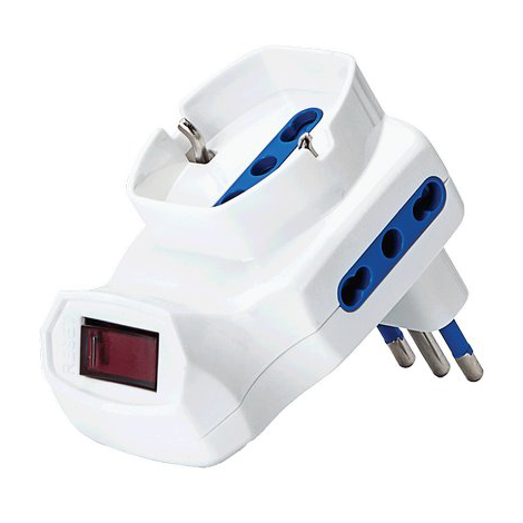 Adattatore triplo 10a-10/16a+schuko aigostar - Bianco 2p+t + interruttore termico