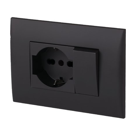 Placca precomposta 2212 electraline - Nero posti 2 deviatore + schuko volt 220 a 16