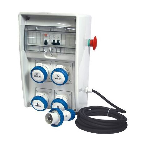 Quadro distribuzione blu ulisse + pulsante fme - Prese cee blu x4 mm 204x403 h.mm 177