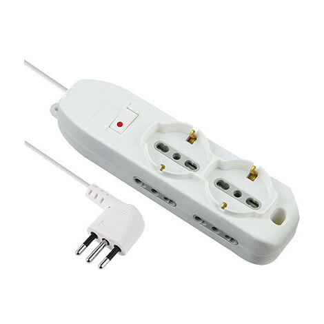 Multipresa  bipasso  +  schuko  +  termico  electraline - Bianco  posti  6  2p+t  10a  nxmmq  3x0,75  mt  2