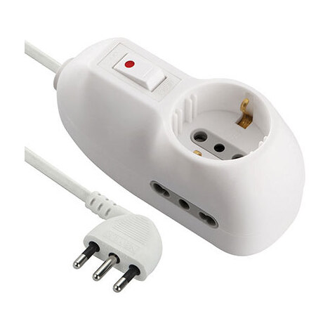 Multipresa  bip.  +  schuko  +termico  620  electraline - Bianco  posti  3  2p+t  10a  nxmmq  3x0,75  mt  1
