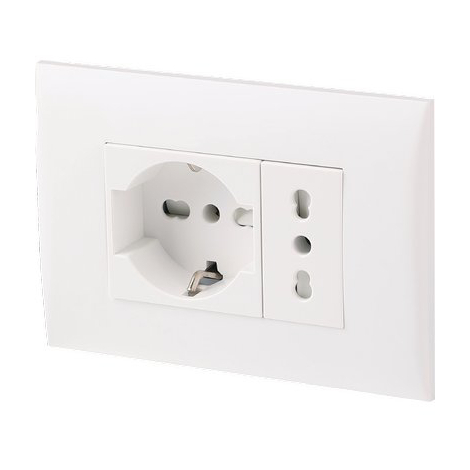 Placca precomposta 2211 electraline - Bianco posti 2 presa 10/16 + schuko volt 220 a 16