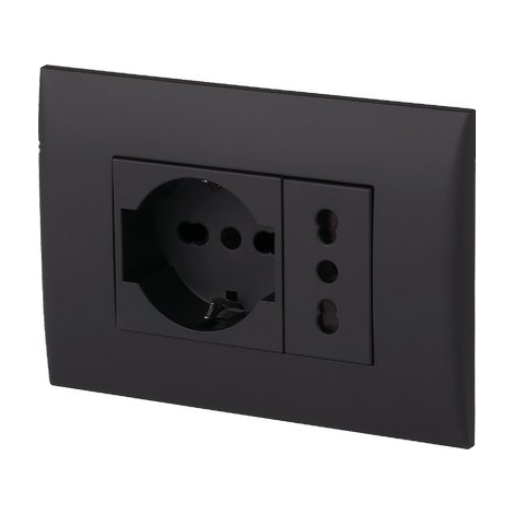 Placca precomposta 2211 electraline - Nero posti 2 presa 10/16 + schuko volt 220 a 16