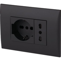 Placca precomposta 2211 electraline - Nero posti 2 presa 10/16 + schuko volt 220 a 16