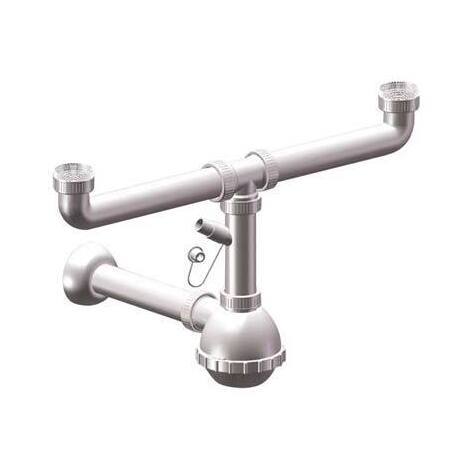 Sifone  pp  a  bottiglia  2  vasche  +  1  attacco - Bianco  mm  40/32  1