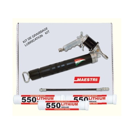 KIT PISTOLA ARIA COMPRESSA PER GRASSO CON TUBETTO DA 600mm + 3 CARTUCCE DA 550GR.