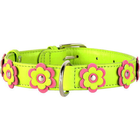 Collare fiori 12mm 21-29cm verde in pelle