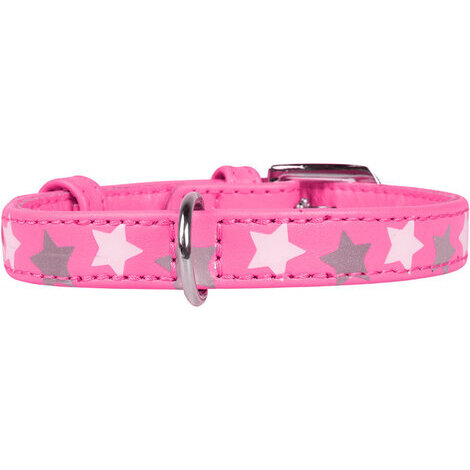 21-29 cm x 12 mm - collare fosforescente stelle rosa in pelle per cane collarino cani fibbia