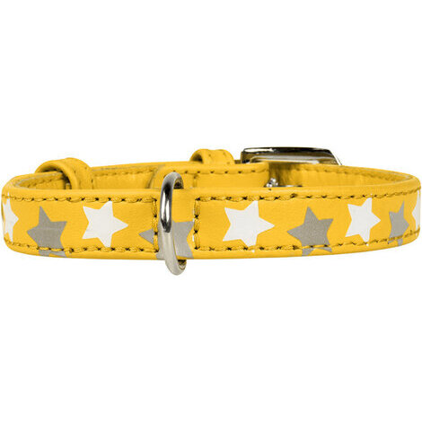 21-29 cm x 12 mm - collare fosforescente stelle giallo in pelle per cane collarino cani fibbia