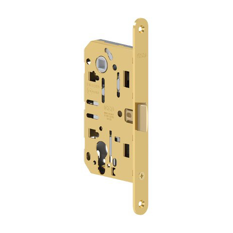 Serratura legno infilare mediana evolution agb - B.t ottonato f.mm 18 f.sagom scr+q8 e.mm 50