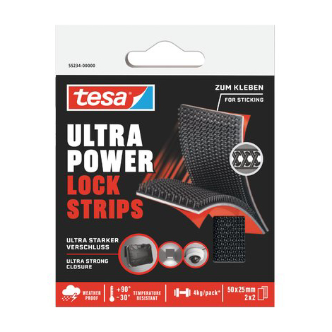 Velcro adesivo ultra power lock strips 55234 tesa - Nero mm 25x50 cf=pz 4