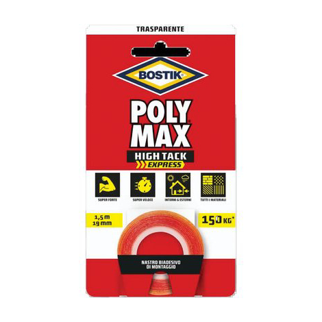 Bostik polymax high tack nastro biadesivo - Trasparente h.mm 19 mt 1,5