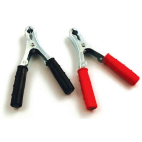 Coppia pinze porta corrente rossa e nera per batteria 90 A per sezione cavo 10-25 mm.