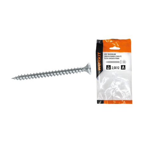 Vite truciolare tsp zincata bianca self workit - Cava pz filetto intero mm 3,0x12 cf=pz 70