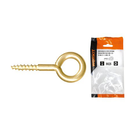 Occhiolo a vite ottone self workit - Mod 19x60 mm 9x25x3,5 cf=pz 4