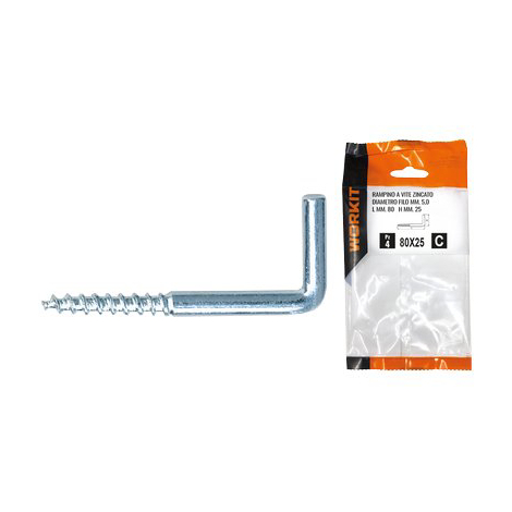 Rampino a vite zincato self workit - Mod 19x60 mm 45x16,5x3,5 cf=pz 6