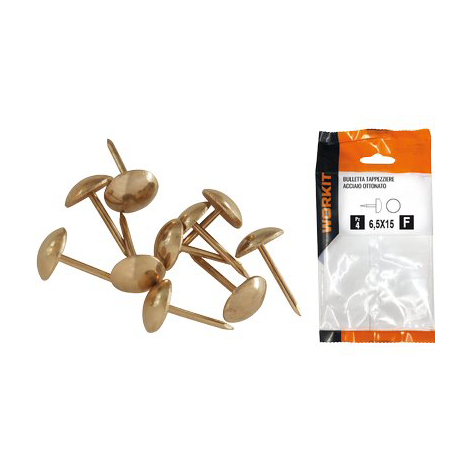 Bulletta tappezziere self workit - Acciaio ottonato mm 6,5x15 cf=pz 12