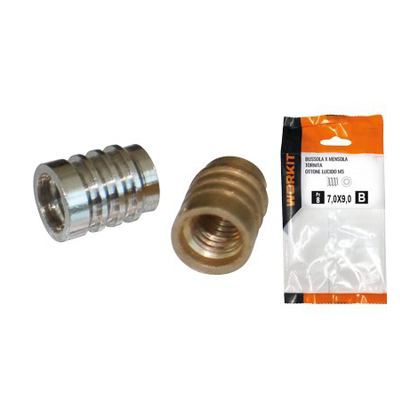 Bussola x mensola self workit - Tornita ottone lucido mm 7x9 filetto m5 cf=pz 14