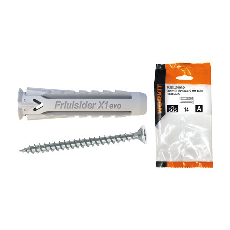 Tassello nylon + vite self workit - Mm  5x25 vite tsp cava pz mm 4x30 cf=pz 14