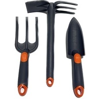 Set attrezzi da giardino in plastica in 3 pezzi forca, trapiantatore, zappetta