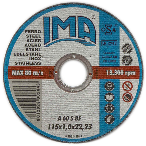 Disco taglio ferro-inox 115x1,0x22 ima