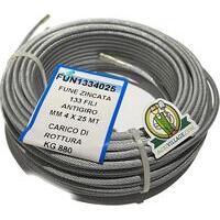 Fune zincata acciaio 133 fili antigiro mm 4.00x25 mt