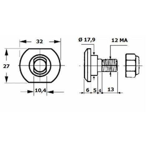 Bullone portalma M12 adattabile KRONE rif. 1432290, 1410534+9096021