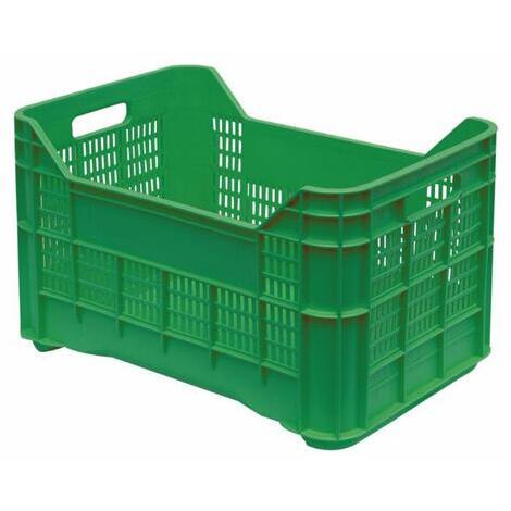 Cassetta agricola semichiusa, colore verde, per la raccolta di frutta, verdura e olive. Dimensioni 51x35x31 cm, 40 litri.