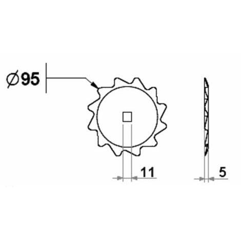 Coltello carro miscelatore dentato  95mm a 12 punte, foro quadrato 11mm