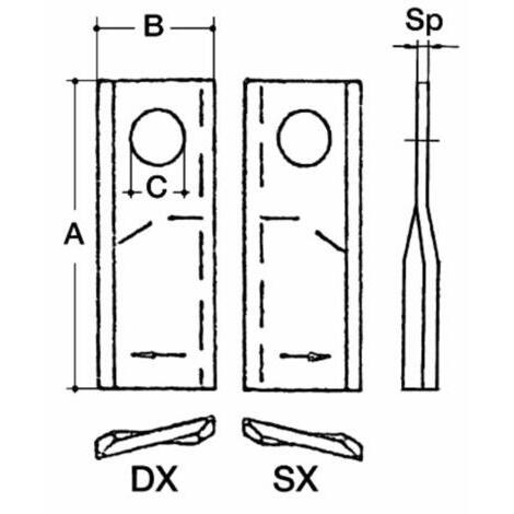 Coltello piegato per falciatrici rotative 94X40X3 sinistro, � foro 19mm, adattabile Krone rif.41474195