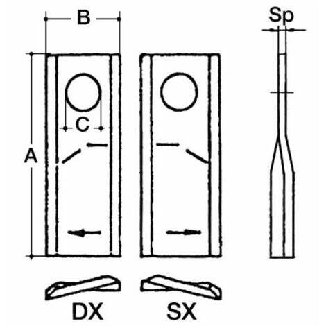 Coltello piegato per falciatrici rotative 95x45x3,5 sinistro,  foro 16,25mm