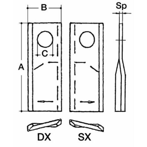 Coltello per falciatrici rotative 127X48X4,3 sinistro, foro 20,5x23mm, adattabile Taarup rif.56110900
