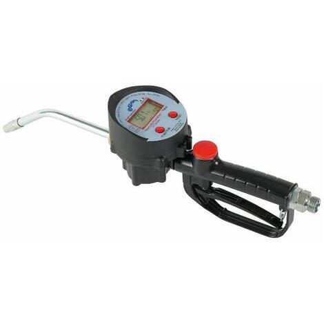 Contalitri digitale ad ingranaggi ovali con antigoccia manuale pistola di erogazione, tubetto  12 mm, con antigoccia, giunto girevole. Con riparo maniglia e protezione in gomma. Contalitri per utilizzo con antigelo puro.